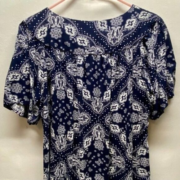 Cosuniony House Dress Women's Medium Navy Bandana Duster MuMu Button Down Robe - Picture 4 of 10